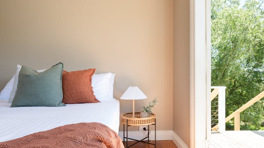 Queen bedroom with built-in storage at Gorgeous on Galvin holiday home