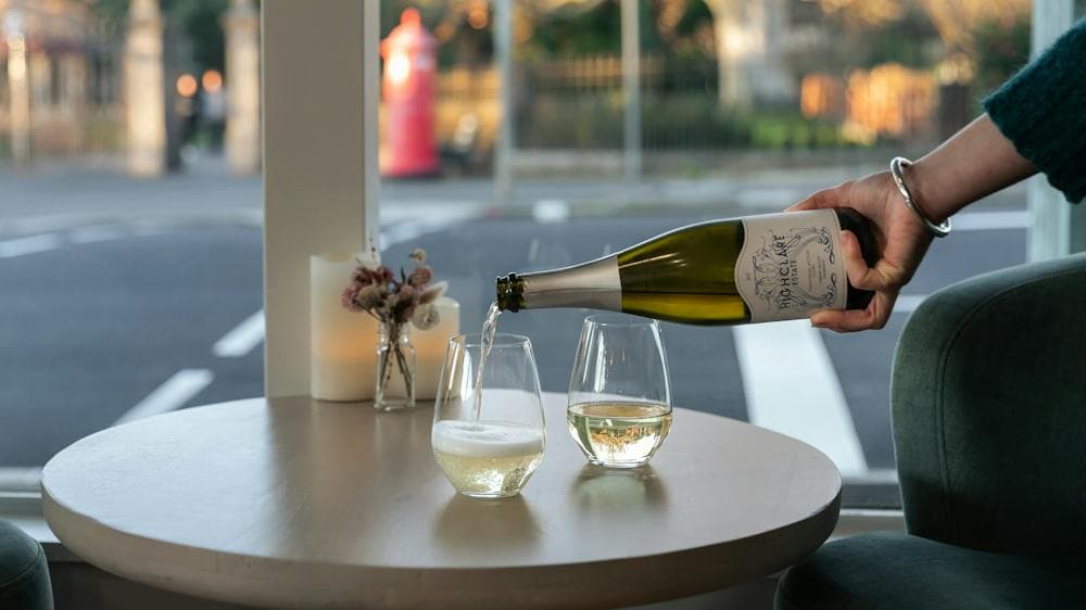 Tasmanian Sparkling Wine being poured in the Highclare Estate Wine Room