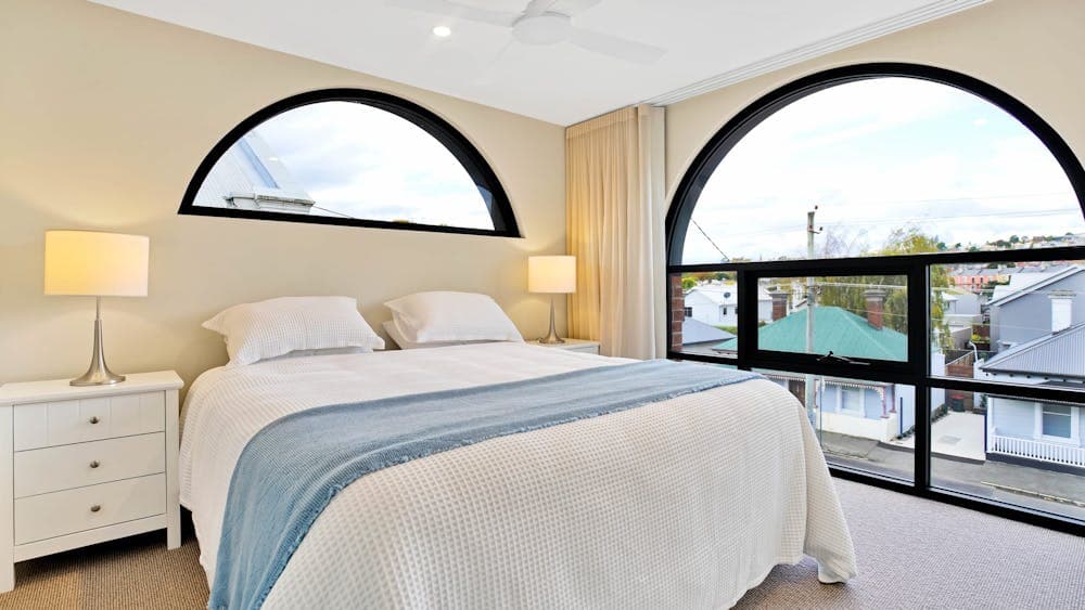 Spacious bedroom, beautiful view.