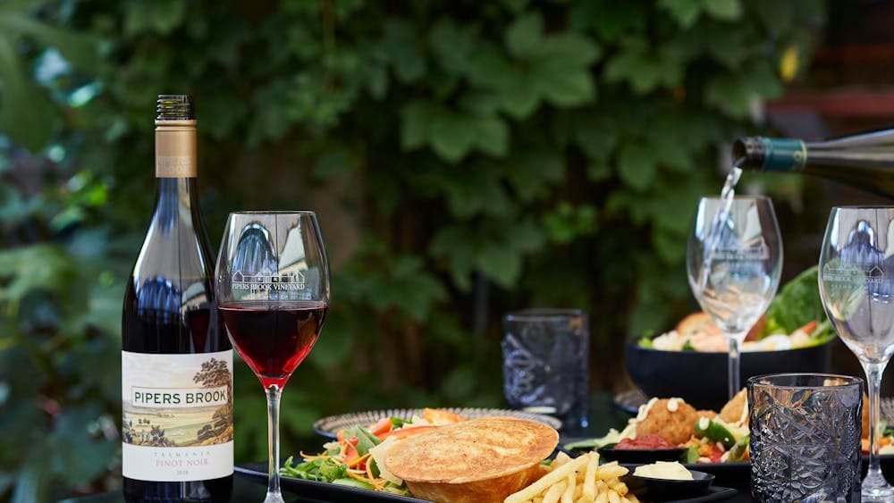 Wine and food at the onsite cafe and courtyard