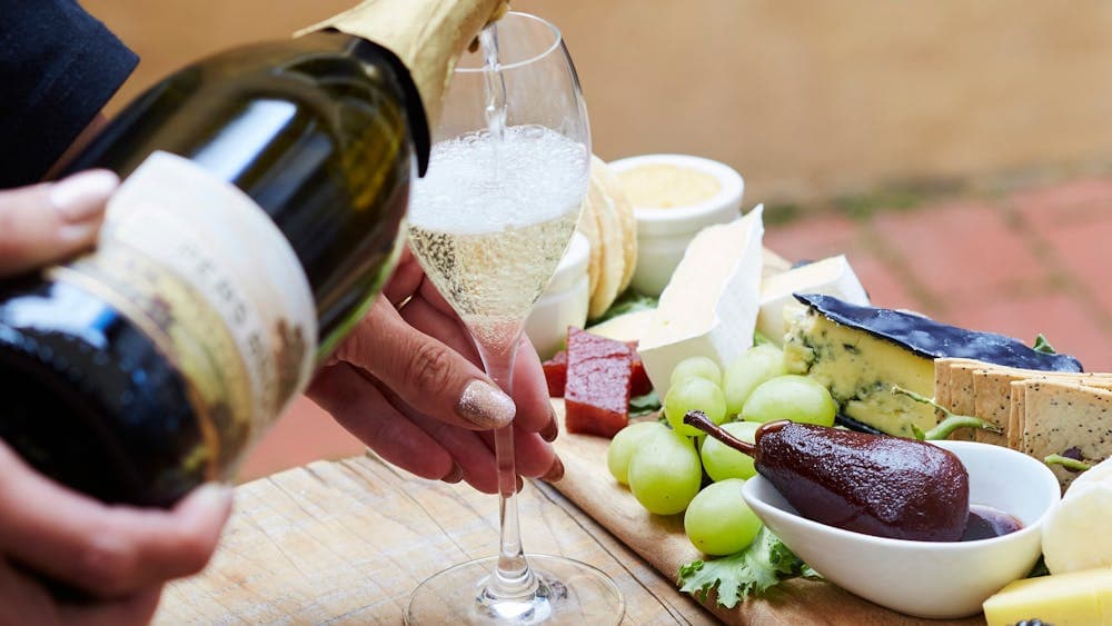 Wine and food at the onsite cafe and courtyard