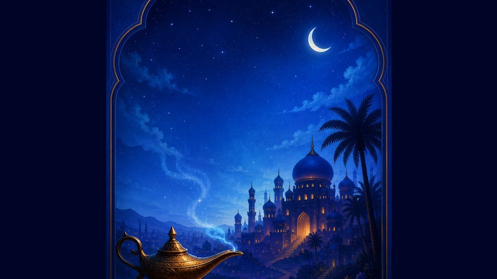 Arabian scene on a blue background